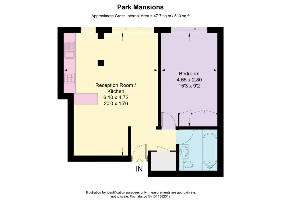 Floorplan for Park Mansions, W6.